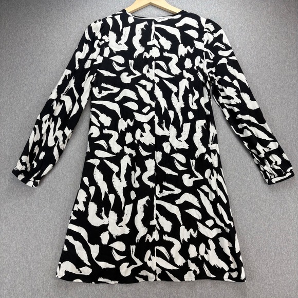 Nine West Dress Womens S Black White Long Sleeve Abstract Print Tie Waist V Neck - Picture 4 of 12